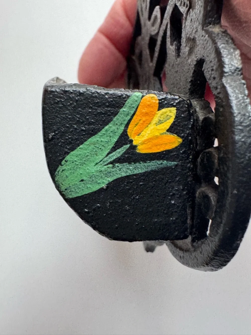 Black Wall Hook with Hand-Painted Red Bird and Gold Accents